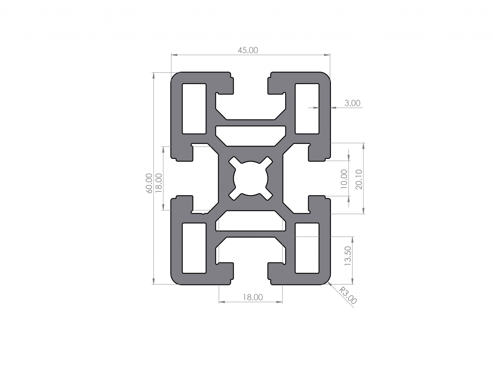 Aluminiumprofil 45x60 Nut 10 Schwer B-Typ